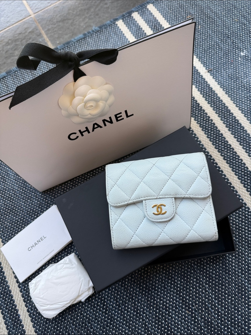 Chanel Authentic Caviar Light Blue Flap Wallet